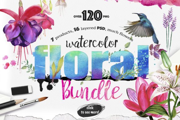 Download 120 Watercolor Floral Bundle - Bundle Collection