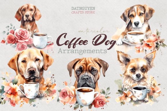 Download Dog Coffe Floral Watercolor Bundle - Bundle Collection