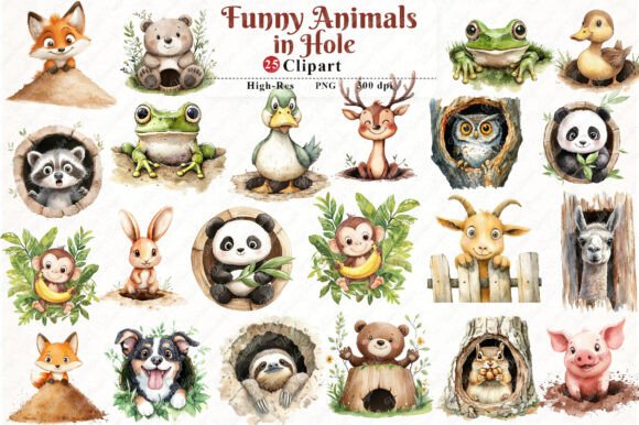Download Funny Animals in Hole Clipart Bundle - Bundle Collection