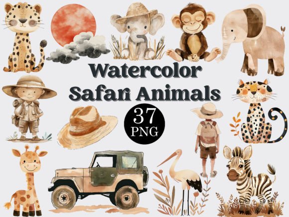 Download Watercolor Safari Animals Clipart Bundle - Bundle Collection