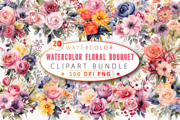 Download Watercolor Floral Bouquet Clipart Bundle - Bundle Collection