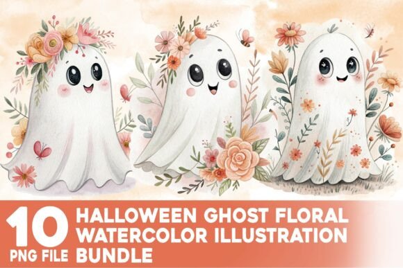 Download Halloween Ghost Floral Watercolor Bundle - Bundle Collection