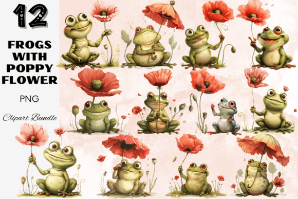 Download Frogs with Poppy Flower Clipart Bundle - Bundle Collection