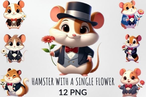 Download Cute Hamster with a Single Flower Bundle - Bundle Collection
