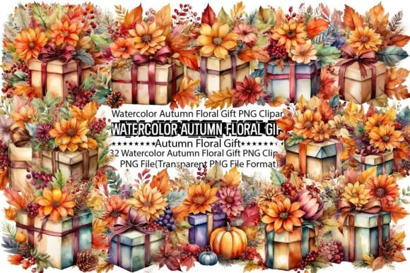 Download Watercolor Autumn Floral Gift PNG Bundle - Bundle Collection