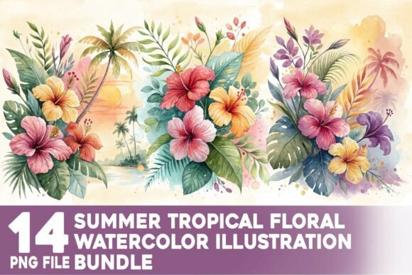 Download Summer Tropical Floral Watercolor Bundle - Bundle Collection