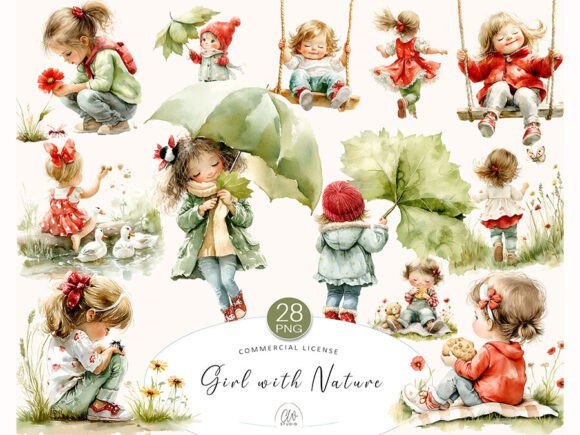 Download Girl with Nature Clipart Bundle - Bundle Collection
