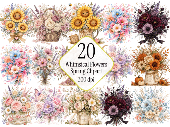 Download Whimsical Floral Clipart Bundle | Waterc - Bundle Collection