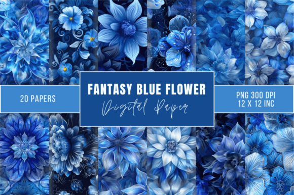 Download Fantasy Blue Flower Paper Bundle - Bundle Collection