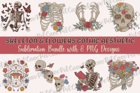 Download Skeleton &amp; Flowers Aesthetic PNG Bundle - Bundle Collection