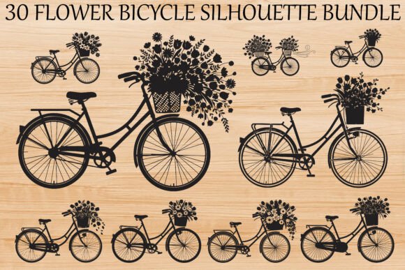 Download Flower Bicycle Silhouette Bundle - Bundle Collection