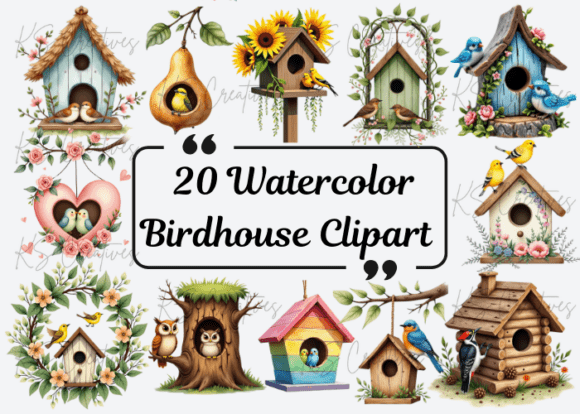 Download Watercolor Birdhouse Clipart Bundle - Bundle Collection