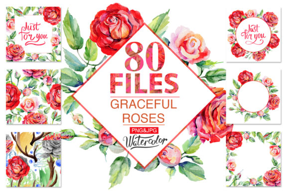 Download Roses Red Watercolor Flower Set - Watercolor flower set Collection