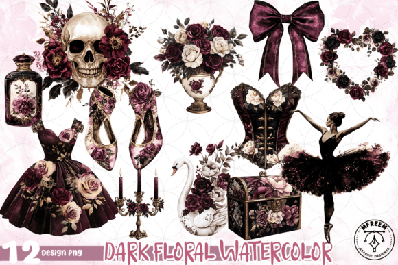 Download Dark Floral Watercolor Bundle PNG - Bundle Collection