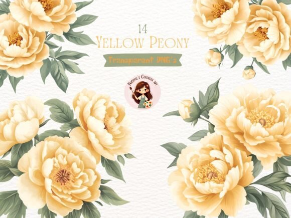 Download Watercolor Yellow Peony Clipart Bundle - Bundle Collection