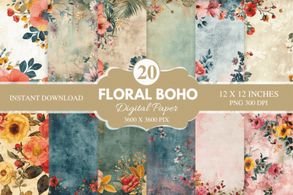 Download Floral Boho Digital Paper Bundle - Bundle Collection