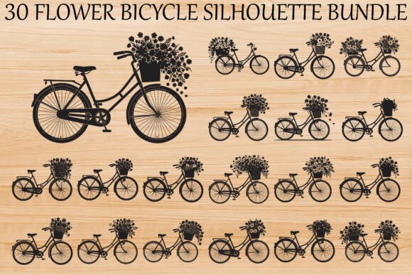 Download Flower Bicycle Silhouette Bundle - Bundle Collection