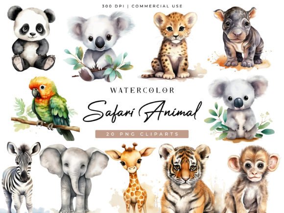 Download Watercolor Safari Animal Clipart Bundle - Bundle Collection