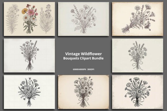 Download Retro Wildflower Bouquets Clipart Bundle - Bundle Collection