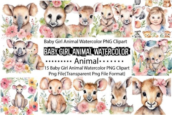 Download Baby Girl Animal Watercolor PNG Bundle - Bundle Collection
