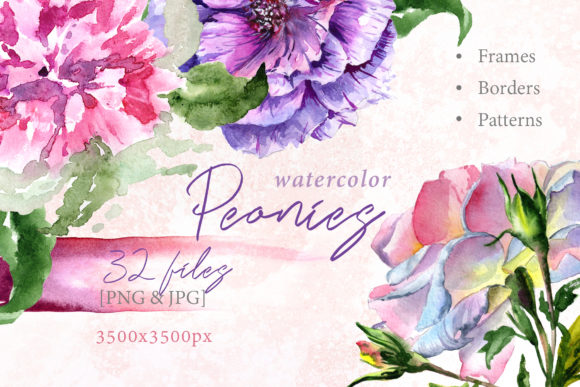 Download Elegant Peony Watercolor Flower Set - Watercolor flower set Collection