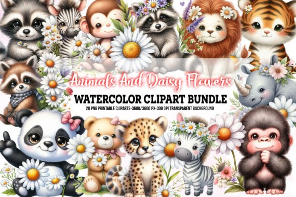 Download Cute Animals &amp; Daisy Flowers Sublimation - Sublimation Collection