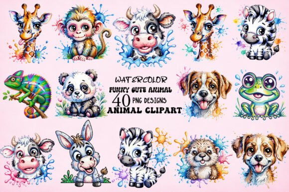 Download Watercolor Funny Cute Animal PNG Bundle - Bundle Collection