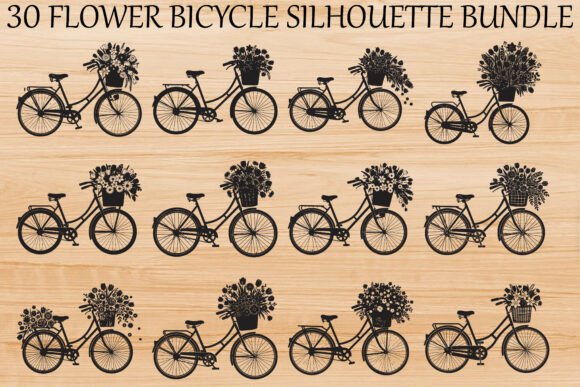 Download Flower Bicycle Silhouette Bundle - Bundle Collection