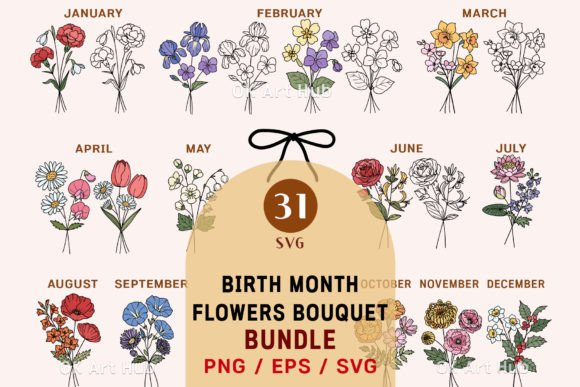 Download Birth Month Flower Bouquet Svg - Bundle - Bundle Collection